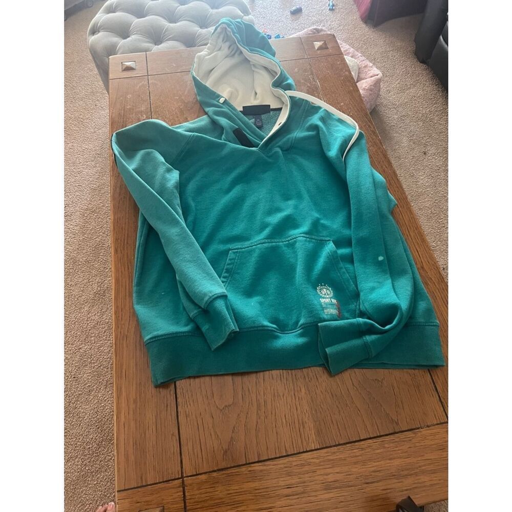 Rocawear Men's Teal V-Neck Hoodie Sweater with Contrast Lining